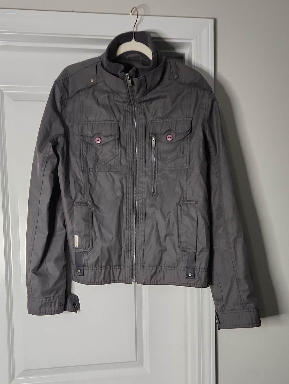 Men's Gray Military-Style Zip Front Field Jacket
